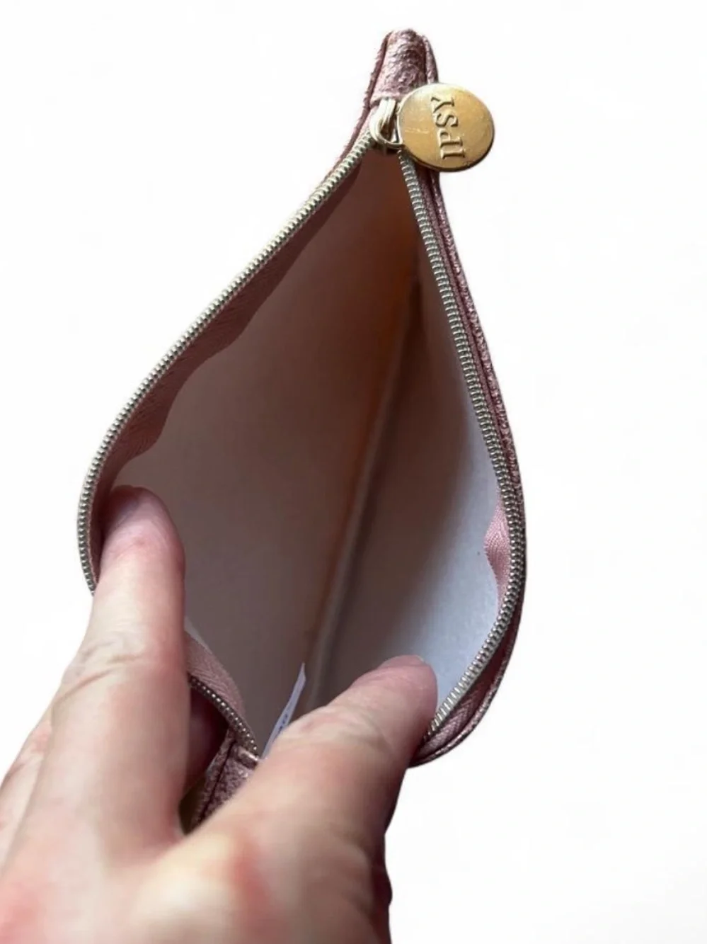 Metallic Leather Zip Pouch - Shimmery Taupe